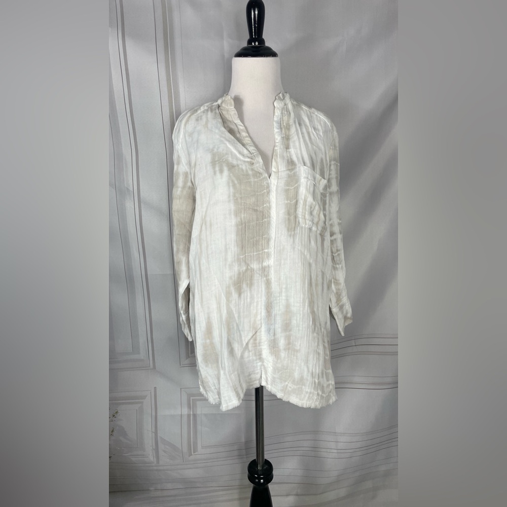 Stark X Vneck Boho Short Sleeve White Relaxed Blouse Size Small Cotton